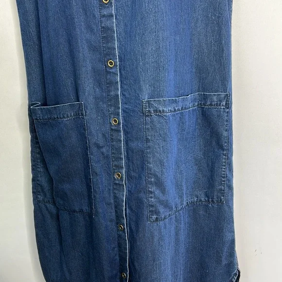 Eileen Fisher denim Tencel Lyocell cotton pocketed button down sleeveless dress - Picture 4 of 7